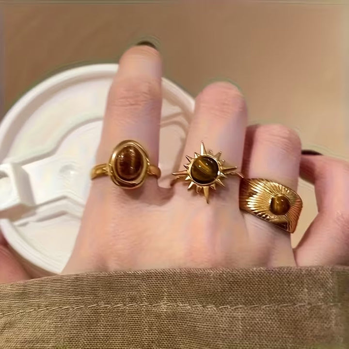 Set x 6 anillos de piedra de ojo de tigre