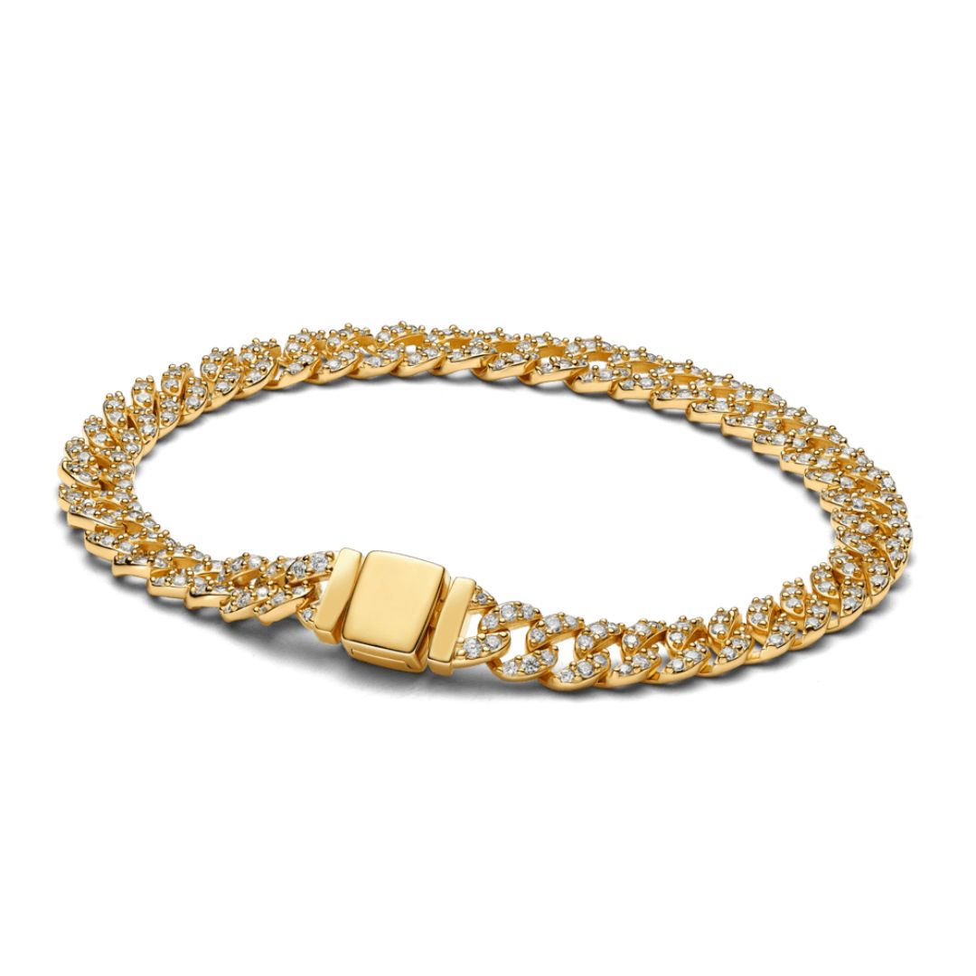 Pulsera pavé Cuban | Oro blanco