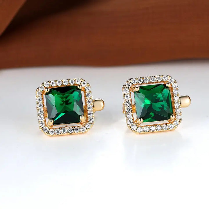 Pendientes cuadrados verdes con circonitas doradas | Oro