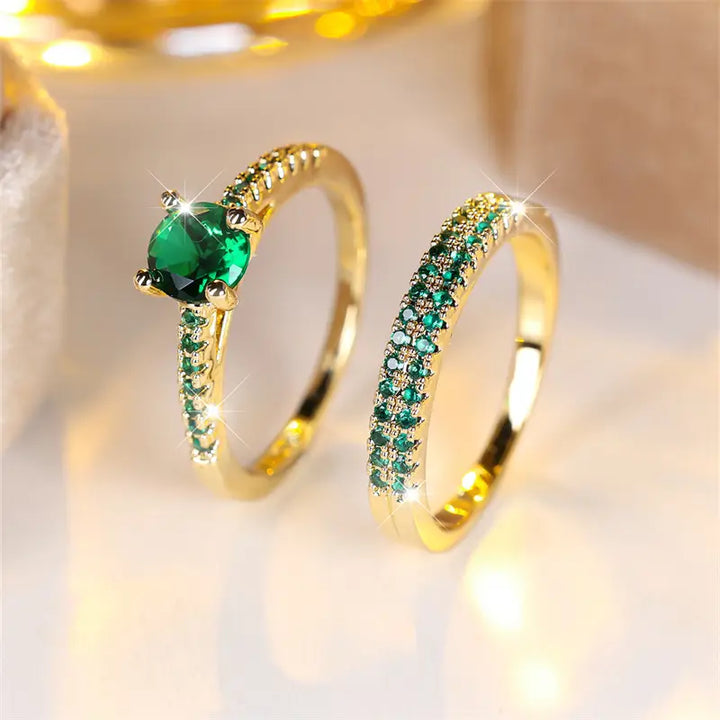 Set de anillos duo de esmeralda Serena | Oro