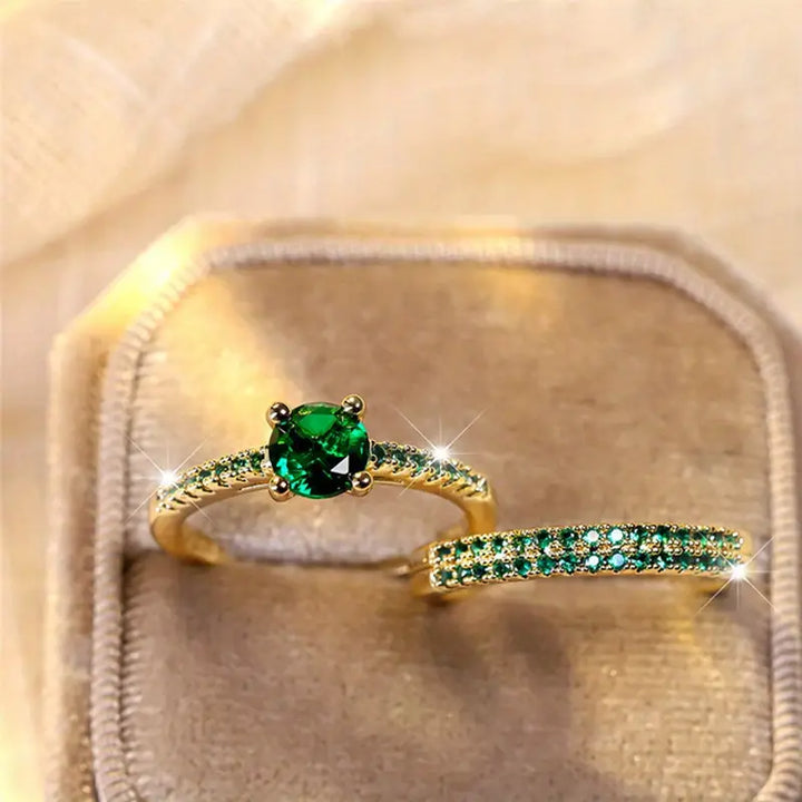 Set de anillos duo de esmeralda Serena | Oro