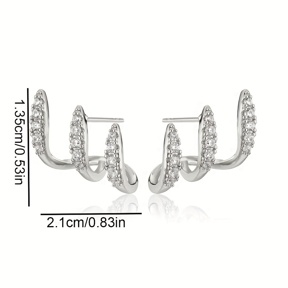 Pendientes de botón elegantes de strass con tres garras
