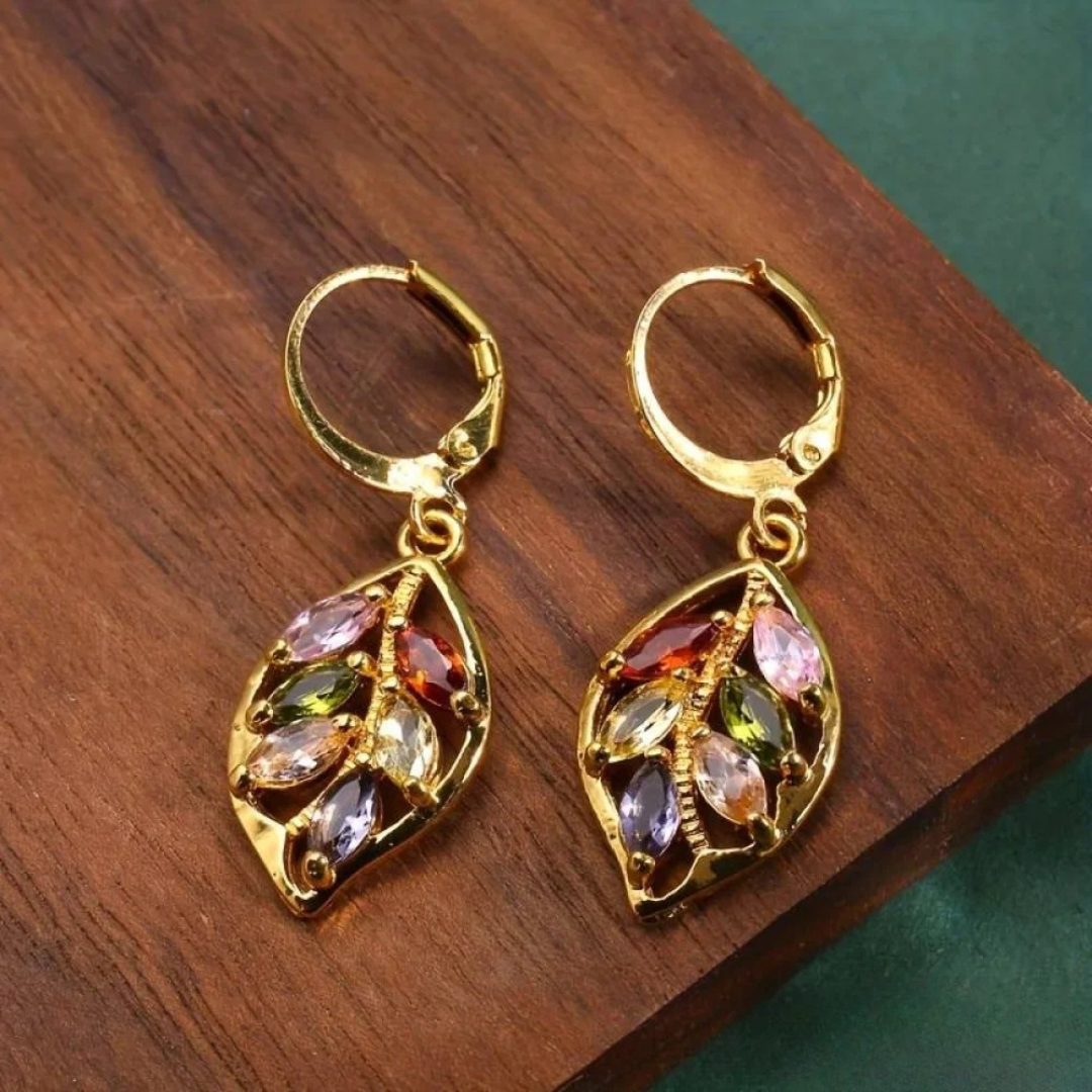 Pendientes de hoja dorada vintage coloridos