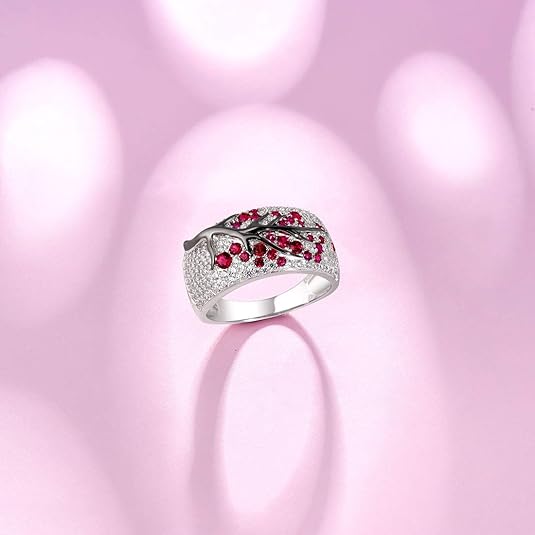 Anillo árbol floreciente de rubí | Oro blanco