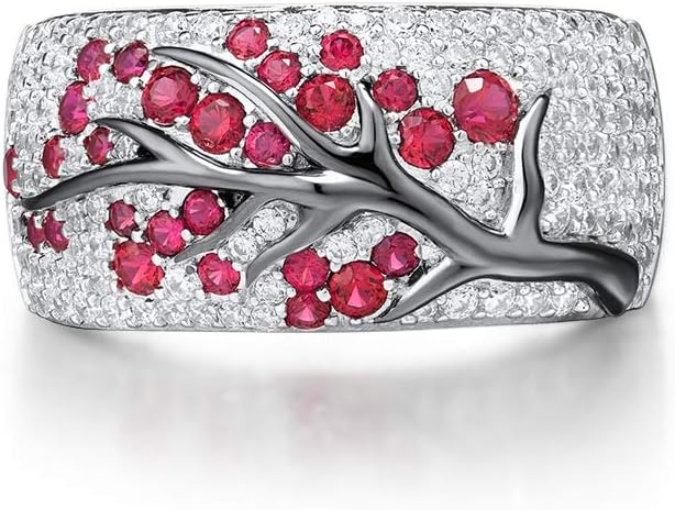 Anillo árbol floreciente de rubí | Oro blanco