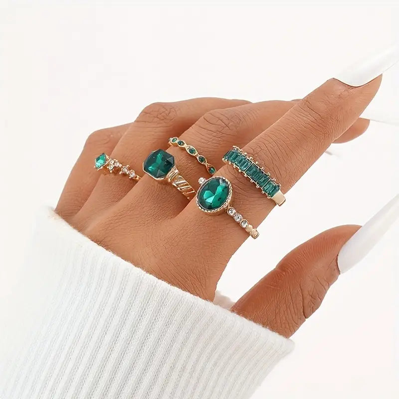 Set exquisito de anillos de esmeralda Zarina | Oro