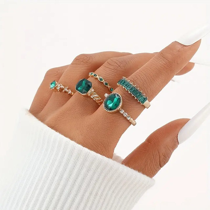 Set exquisito de anillos de esmeralda Zarina | Oro