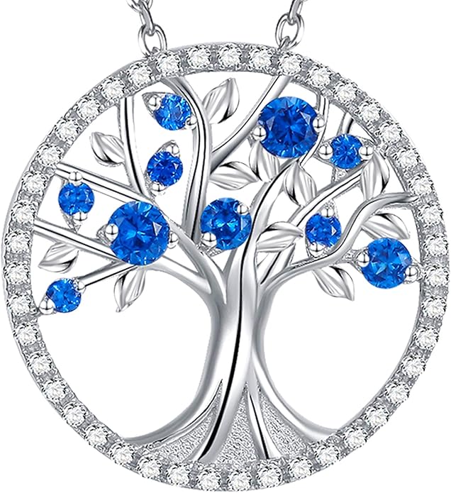 Collar árbol de la vida de zafiro | Oro blanco