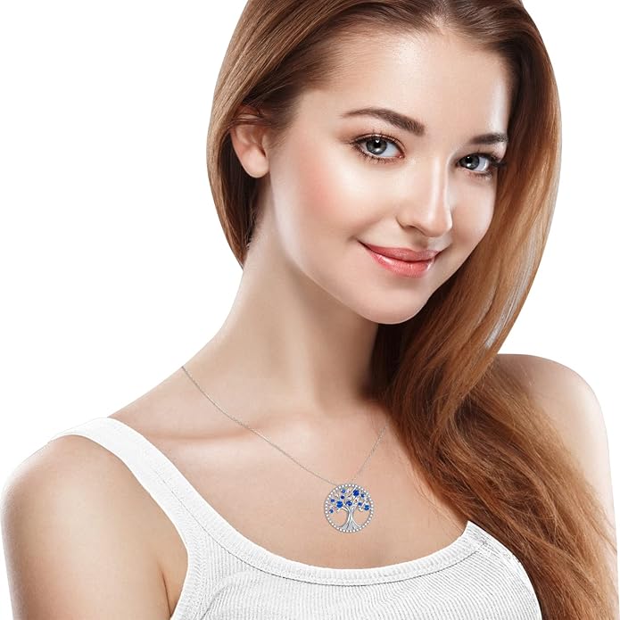 Collar árbol de la vida de zafiro | Oro blanco