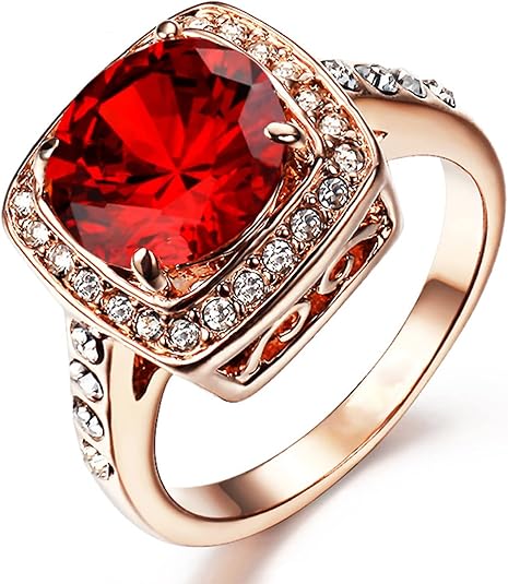 Anillo llamativo halo de rubí | Oro rosado