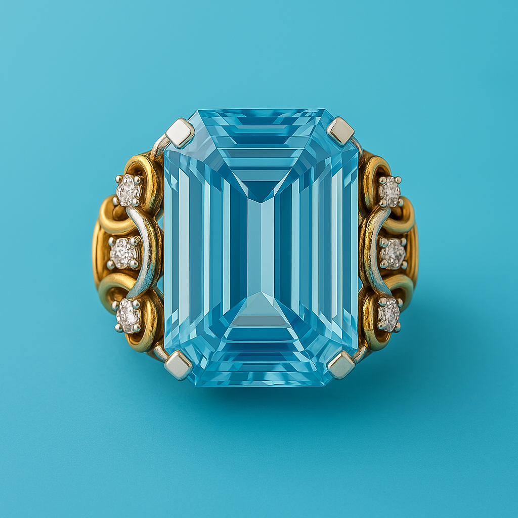 Anillo vintage de circonita azul y oro en capas