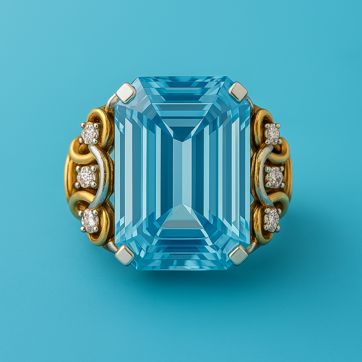 Anillo vintage de circonita azul y oro en capas