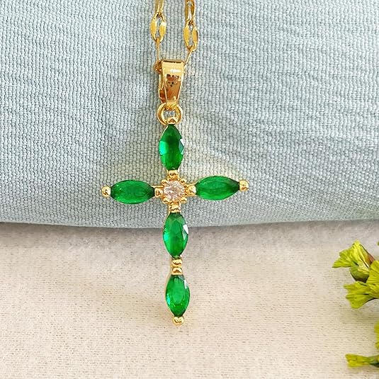 Collar cruz de esmeralda | Oro