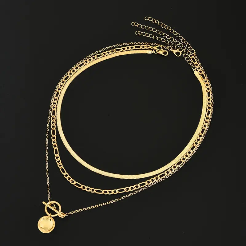 Collar de Capas de Moneda Texturizado Savira | Dorado