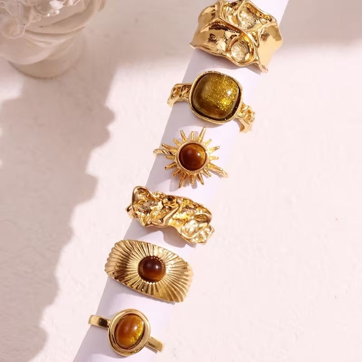 Set x 6 anillos de piedra de ojo de tigre