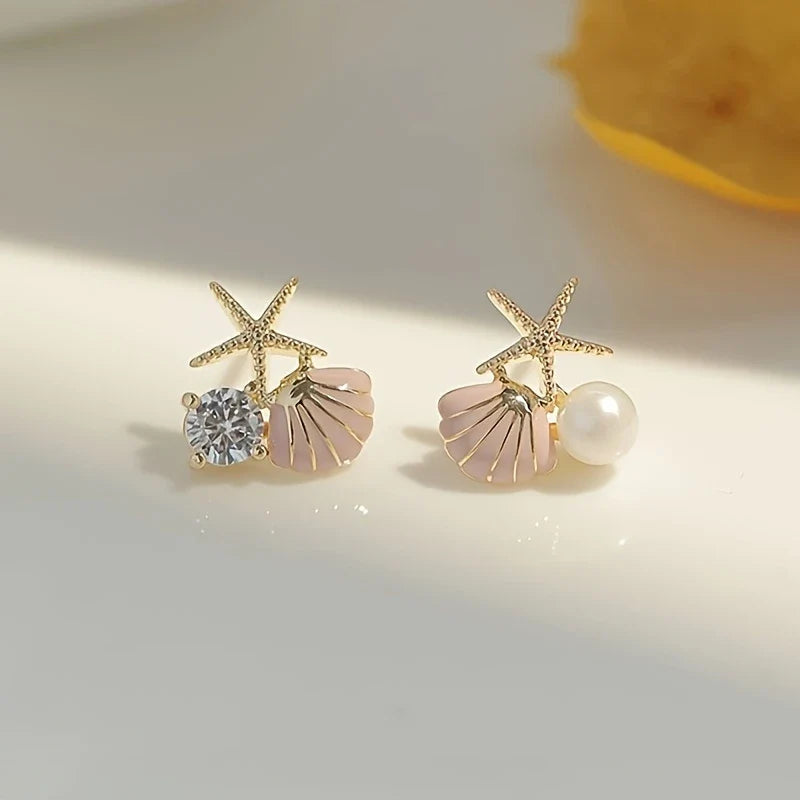 Pendientes Estrella de Mar y Concha de Diseño Impermeables