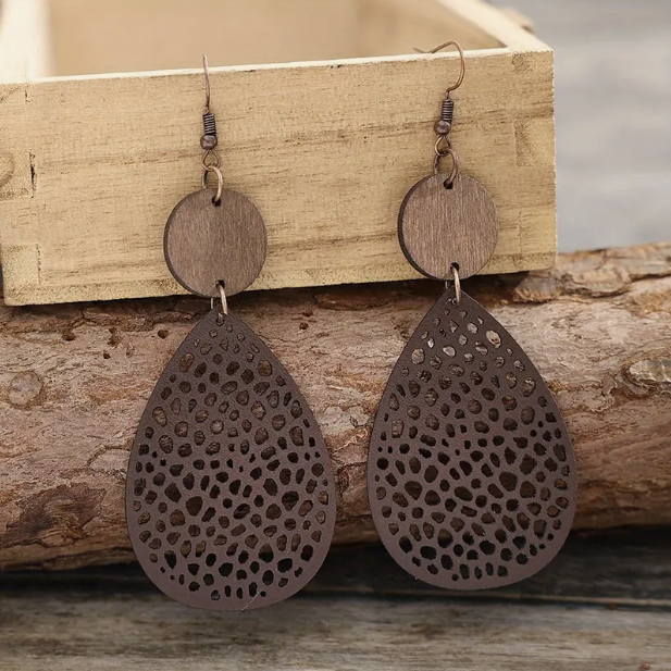Pendientes colgantes de cuero vintage