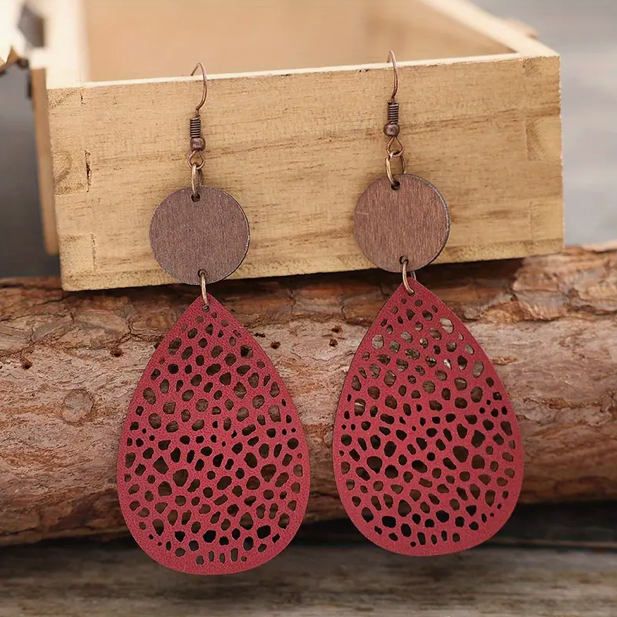 Pendientes colgantes de cuero vintage