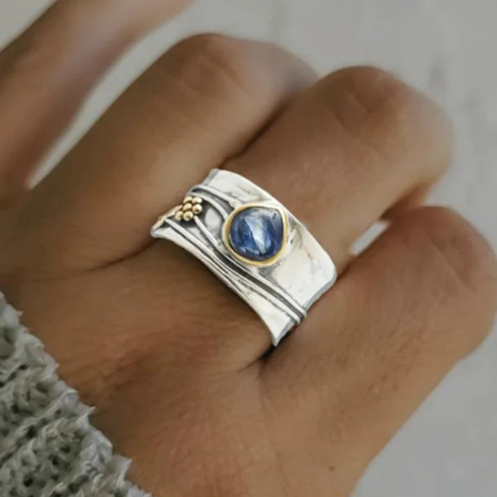 Anillo Zafiro Azul Vintage Plateado
