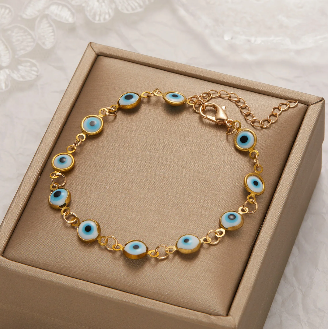 Pulsera chapada en oro de 18 quilates con turquesa contra el mal de ojo