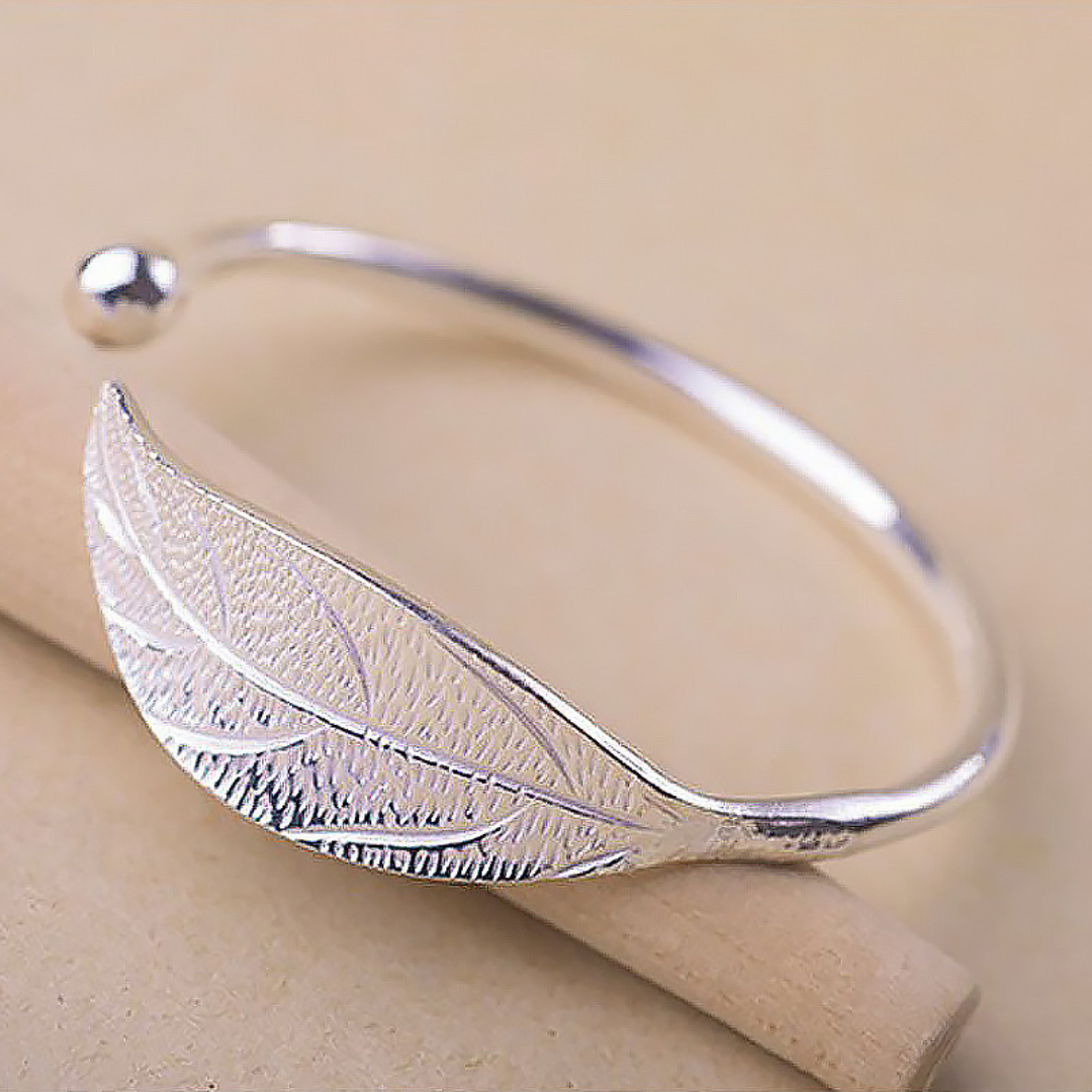 Pulsera ajustable de plata 925 en forma de hoja