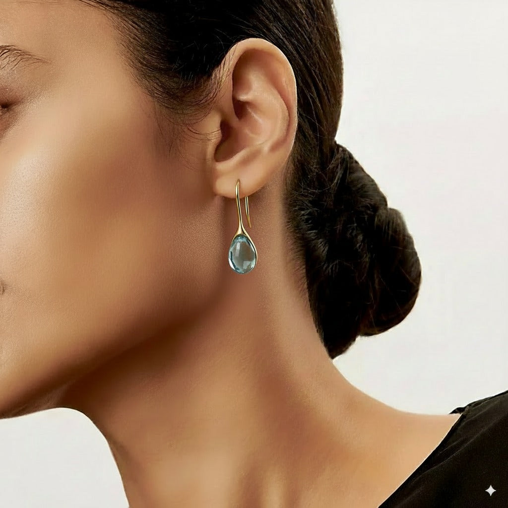 Pendientes de Gota de Cristal en Oro y Plata