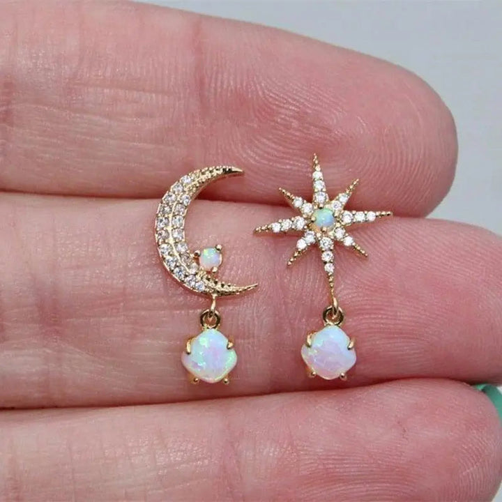 Pendientes Luna y Estrella de Oro y Ópalo