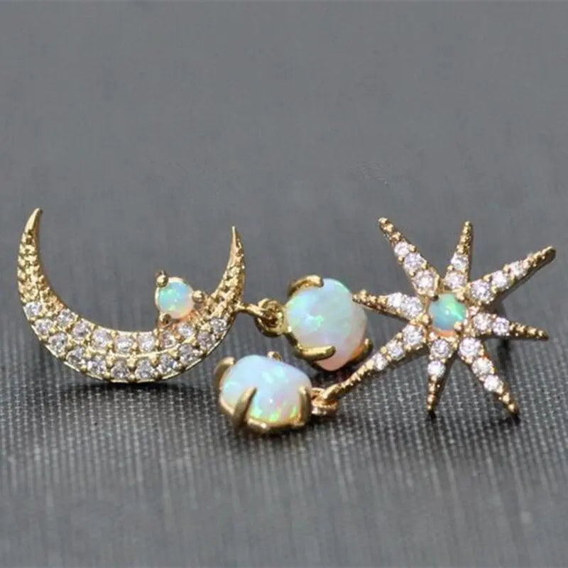 Pendientes Luna y Estrella de Oro y Ópalo