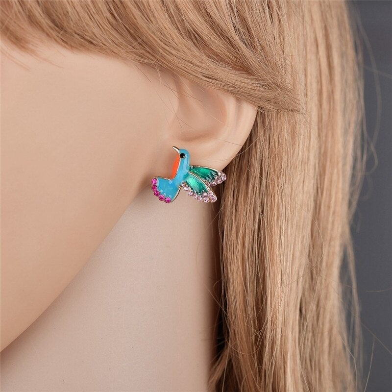 Pendientes de colibrí de cristal
