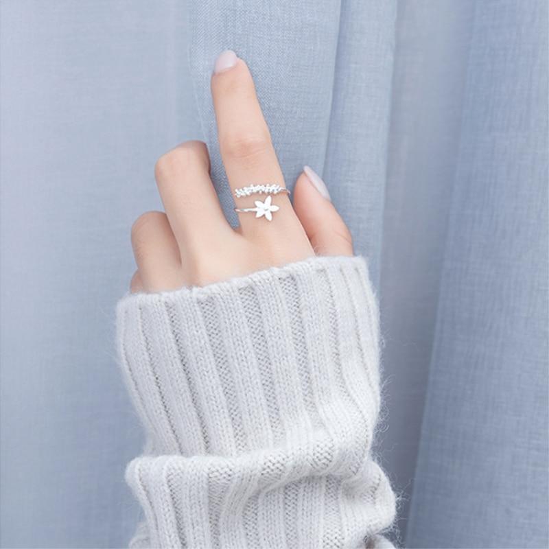 Anillo ajustable de plata 925 con flores silvestres esmaltadas pintadas a mano