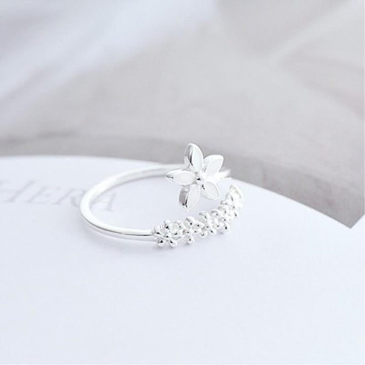 Anillo ajustable de plata 925 con flores silvestres esmaltadas pintadas a mano