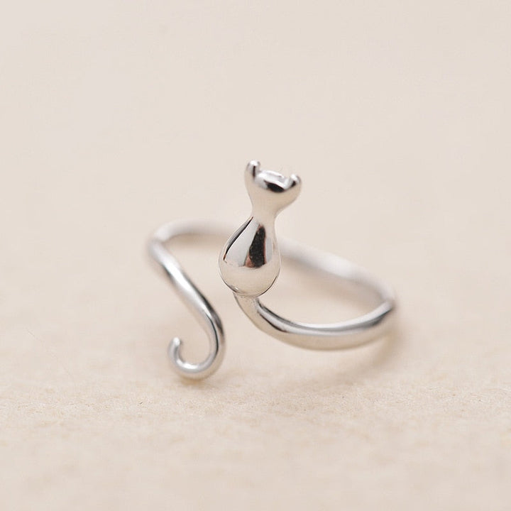 Anillo de plata 925 con forma de gato - Tamaño ajustable