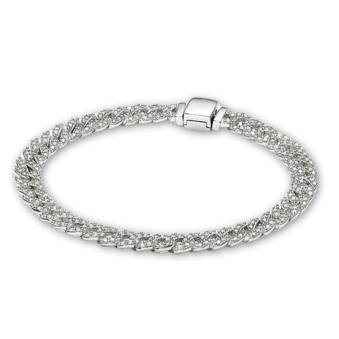 Pulsera pavé Cuban | Oro blanco