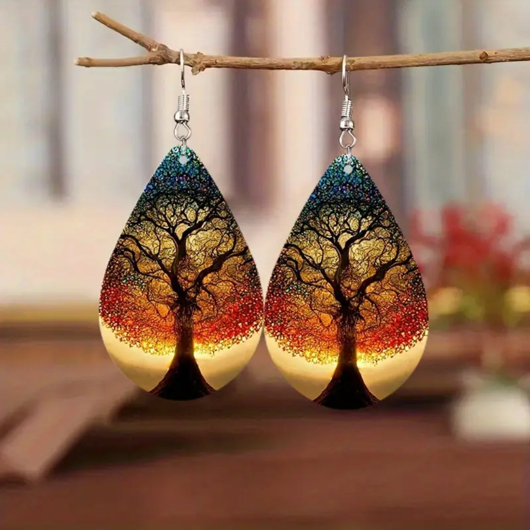 Pendientes de gota de árbol de la vida colorido
