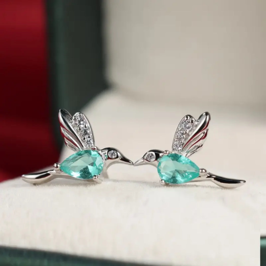 Pendientes de colibrí de cristal turquesa