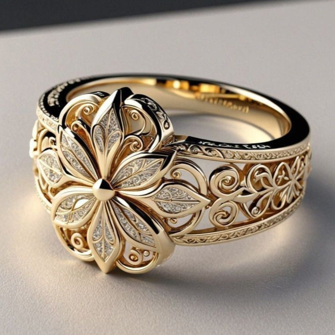 Anillo Exótico de Oro con Flor de Circón