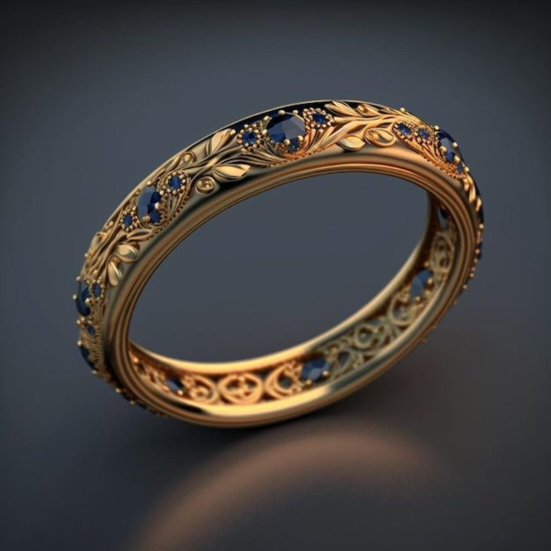 Exótico Anillo de Hoja de Zirconia Azul Fino