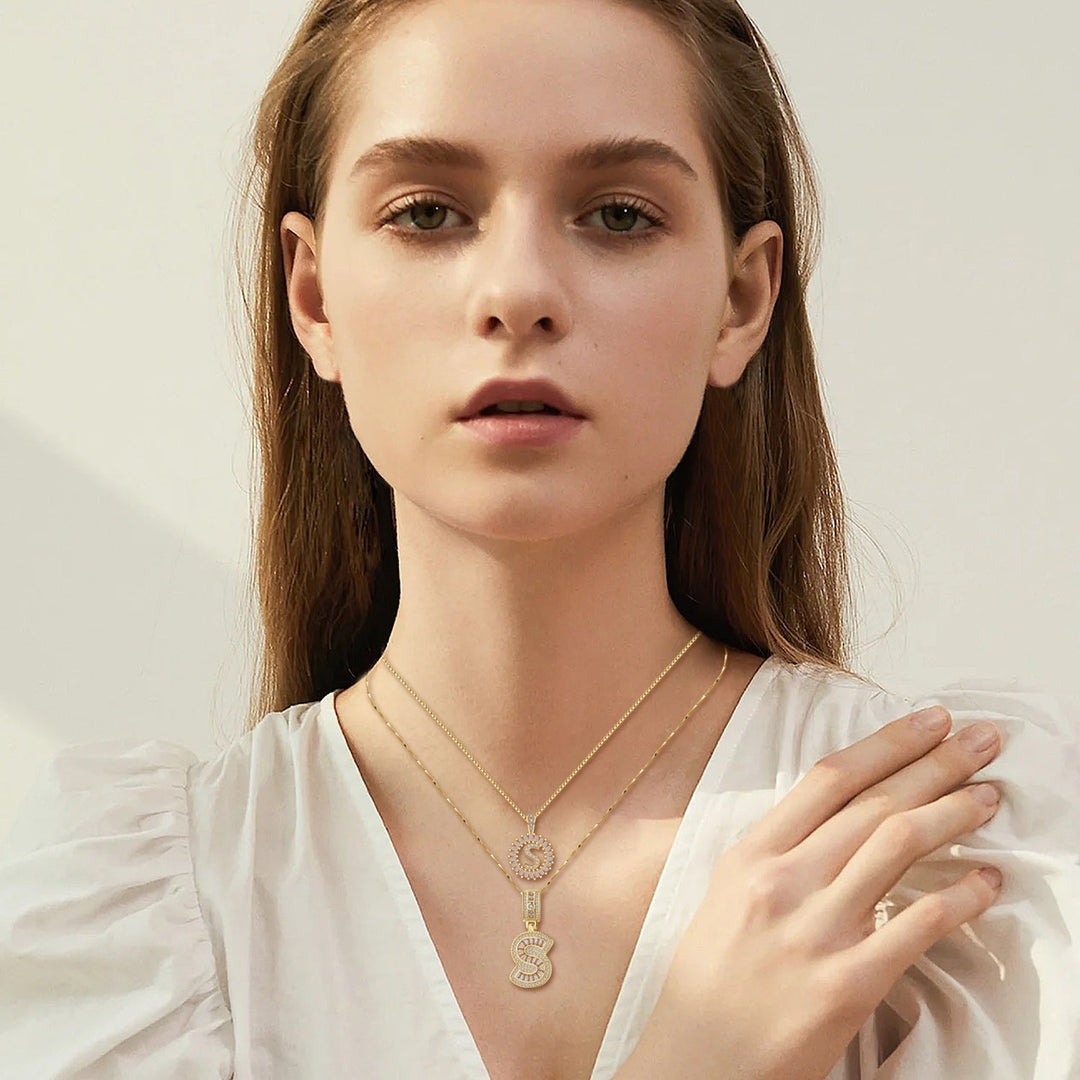 Set de Collar Inicial de Letra Pavé | Dorado