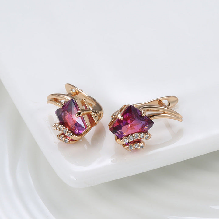 Pendientes de cristal cuadrado carmesí | Oro rosado