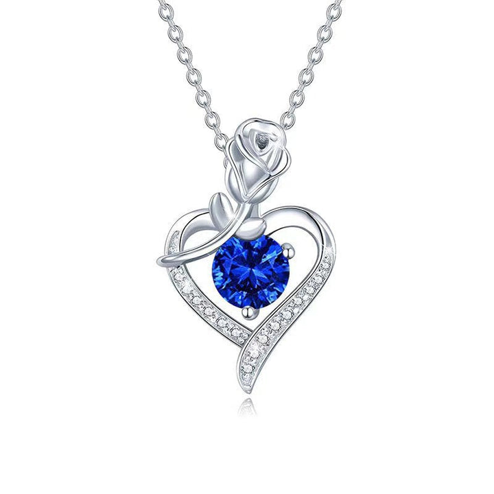 Collar corazón de rosa de zafiro | Oro blanco