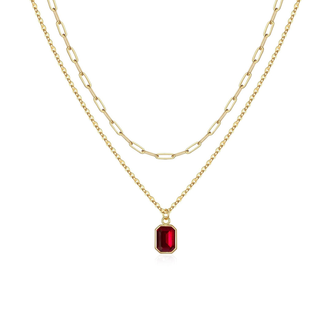 Collar de rubí en capas tipo clip | Oro