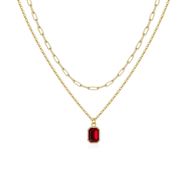 Collar de rubí en capas tipo clip | Oro
