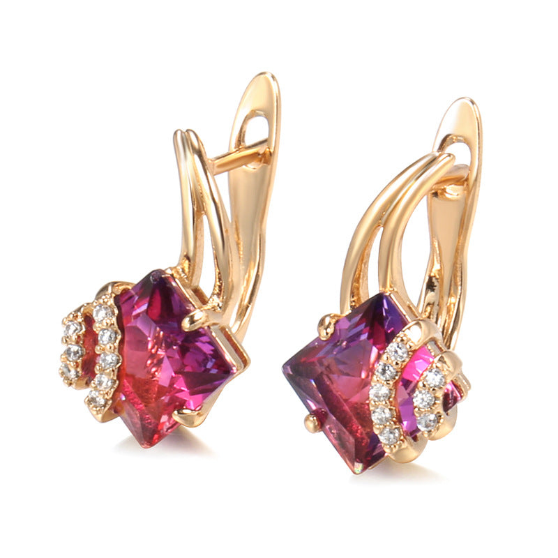 Pendientes de cristal cuadrado carmesí | Oro rosado