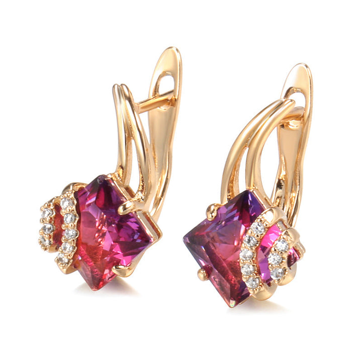 Pendientes de cristal cuadrado carmesí | Oro rosado