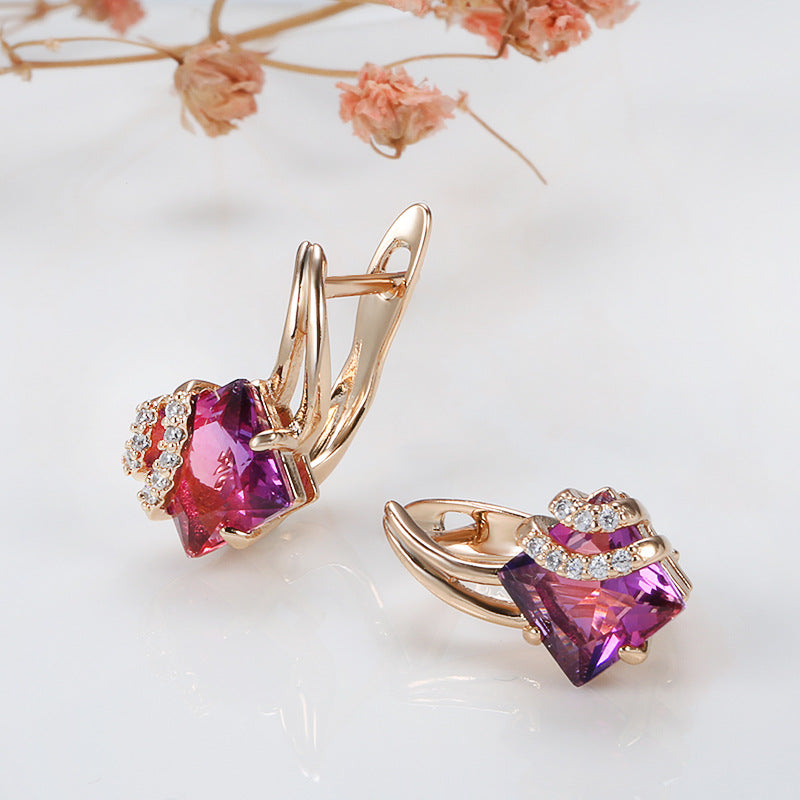 Pendientes de cristal cuadrado carmesí | Oro rosado