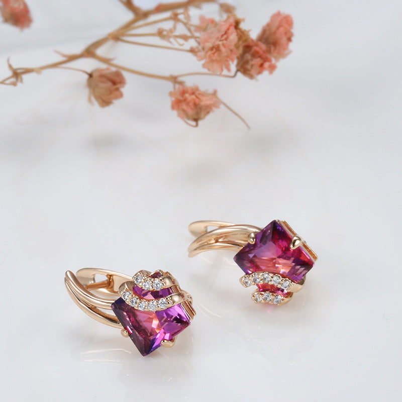 Pendientes de cristal cuadrado carmesí | Oro rosado