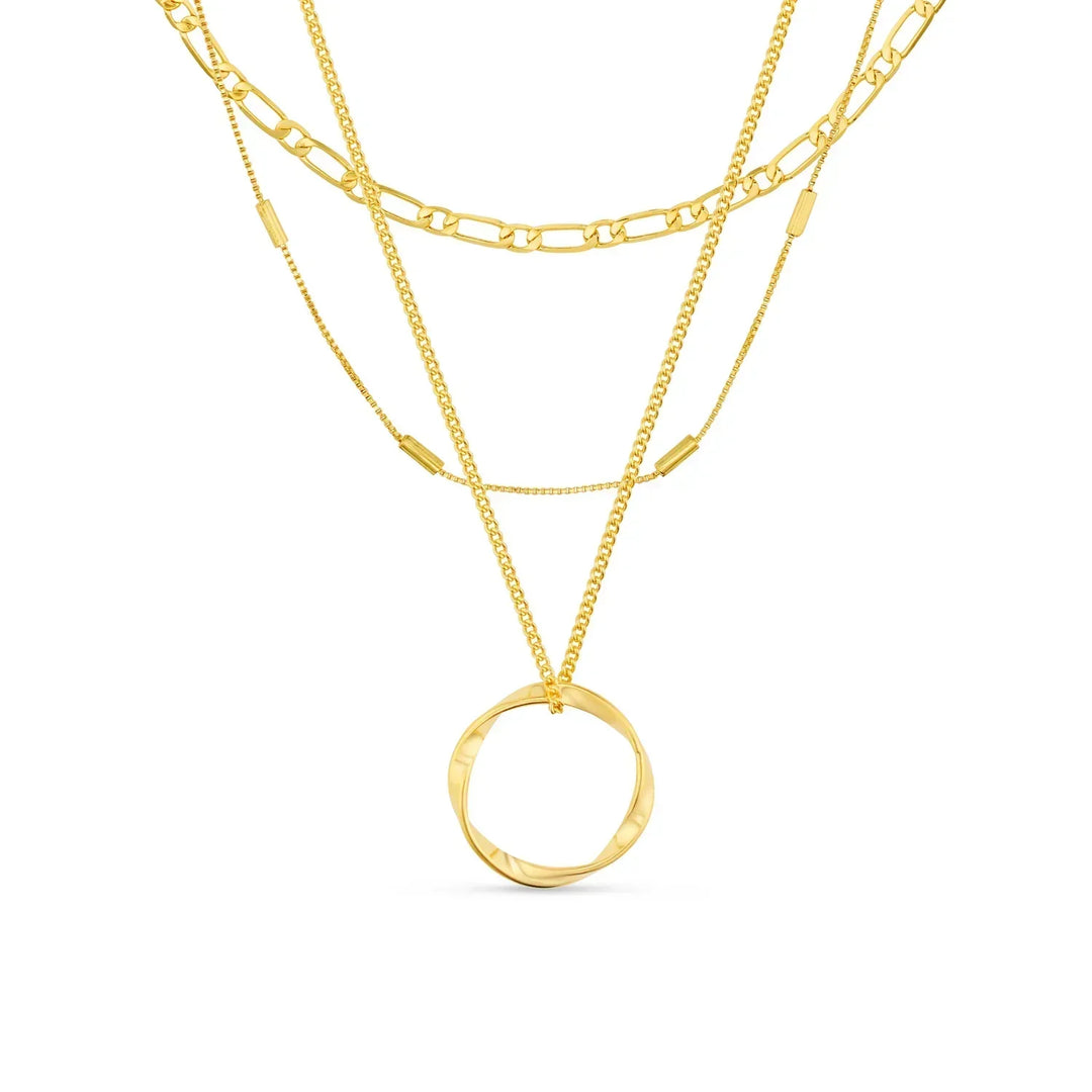 Collar de círculo abierto de tres hileras | Oro blanco