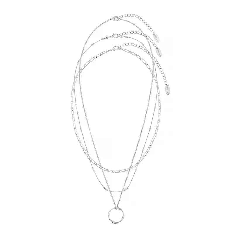 Collar de círculo abierto de tres hileras | Oro blanco