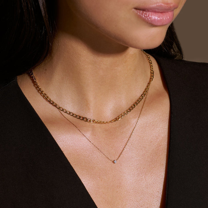 Collar de cadena plana Curb | Oro blanco