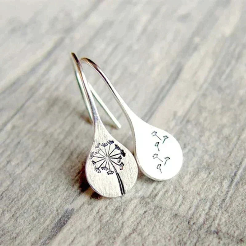 Pendientes de hoja de diente de león en plata esterlina 925